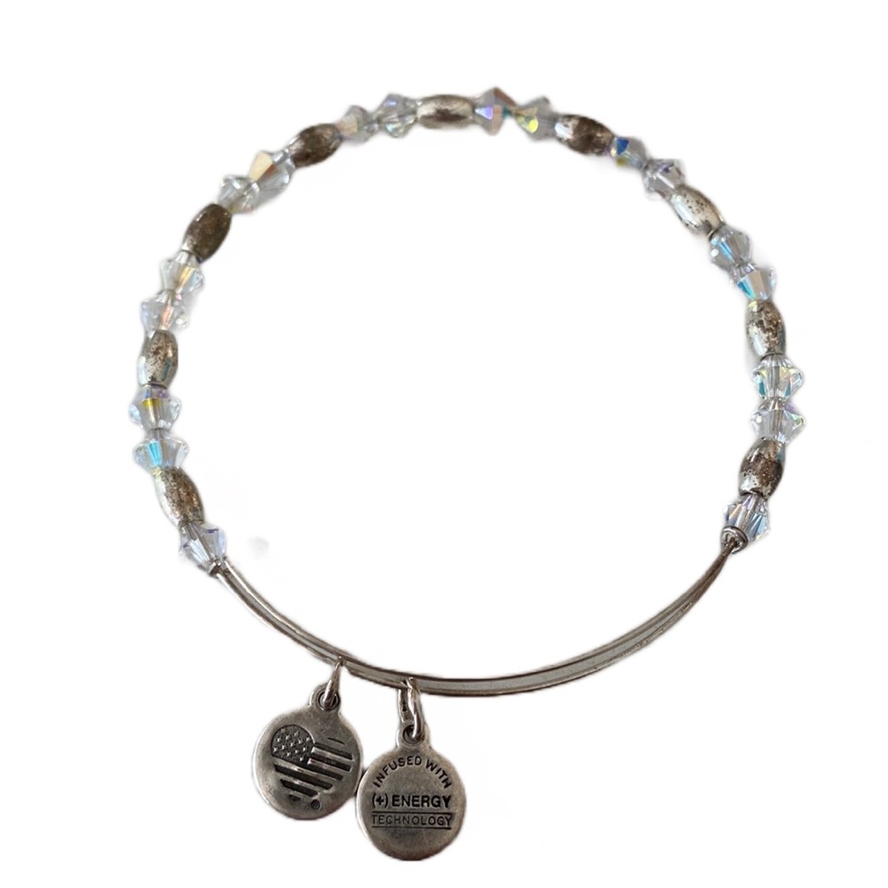 Alex and Ani +Energy Crystal and Silver Bead Adjustable Bracelet